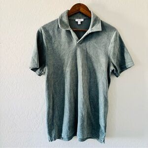 Reiss Men’s Ribbed Polo Shirt Slate Green Short Sleeve Size Medium